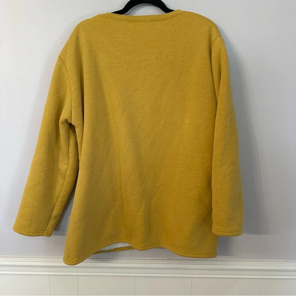 Women’s Long Sleeve Mustard Yellow Cotton Crewneck Fleece Lined Top Sz XL GUC - Picture 7 of 7